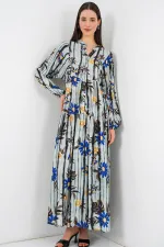 Women's Patterned Long Hijab Dress 2585 - Dark Gray