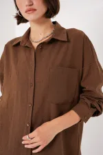 Chemise oversize en lin à poche unique 20153 - Marron clair