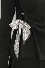 Women's Scarf Blouse and Skirt Two-Piece Set 8077 - Black Women's Scarf Blouse and Skirt Two-Piece Set 8077 - Black