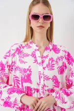 Women's Patterned Long Hijab Dress 2585 - Pink