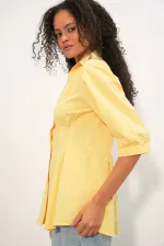 Women's Long Waist-Fitting Shirt 20383 - Yellow Women's Long Waist-Fitting Shirt 20383 - Yellow