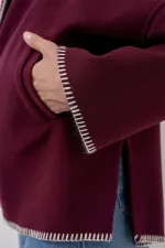 Kadın Nakışlı Kaşe Ceket 9167 - Bordo