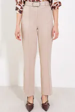 Women's Beige High Waist Fabric Trousers 6584 Women's Beige High Waist Fabric Trousers 6584
