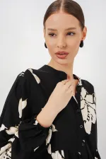 Kadın Desenli Uzun Tesettür Elbise 2585 - Düz Siyah