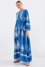 Robe hijab authentique à motifs 2423 - Blanc - Indigo