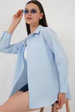 Kadın Uzun Kol Basic Gömlek 20279 - Mavi