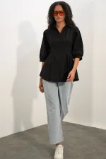Women's Long Waist-Fitting Shirt 20383 - Black