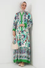 Robe hijab à motifs authentiques 2423 - Vert 1