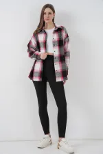 Kadın Ekose Desen Oversize Oduncu Gömlek 3854 Kiremit