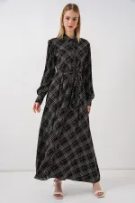 Kadın Boydan Düğmeli Uzun Tesettür Elbise 2588 - D. Siyah