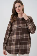 Women's Plaid Pattern Oversize Lumberjack Shirt 3854 Brown