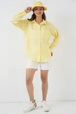 Chemise oversize en lin à poche unique 20153 - Jaune clair Chemise oversize en lin à poche unique 20153 - Jaune clair