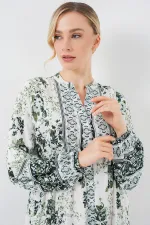 Robe hijab en viscose verte, blanche et bleu marine pour femme, référence 2423