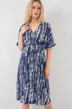 Kadın Desenli Kısa Kol Elbise 2569 - Lacivert