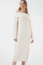 Robe oversize en maille à col Madonna 15920 - Écru