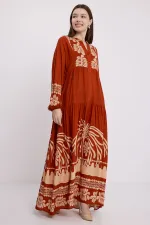 Robe hijab en viscose à carreaux couleur vison pour femme 2423