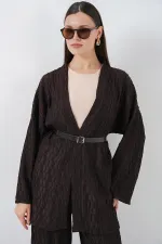Kadın Kimono Pantolon İkili Takım 30078 - Kahverengi