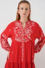 Robe longue hijab à motifs pour femme 2585 - Rouge foncé
