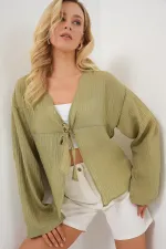 Women's Lace-Up Blouse 952 - Çağla