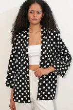 Women's Knitted Polka Dot Kimono 5996 - Black
