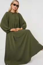 Women's Balloon Sleeve Long Hijab Dress 2464 - Khaki