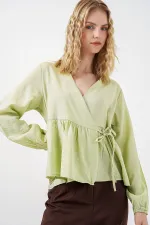 Kadın Yandan Bağlamalı Uzun Kollu Bluz 996 - E.Yeşil