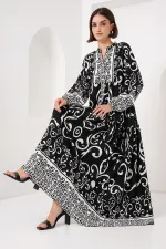 Robe hijab à motifs authentiques 2423 - Noir