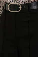 Women's Black High-Waisted Fabric Trousers 6584