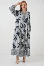 Robe longue hijab à motifs pour femme 2585 - Bleu - Bleu marine