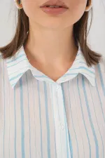 Chemise rayée à manches courtes pour femme 20345 - Bleu clair