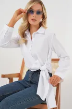 Chemise à manches longues pour femme avec fermeture à boutons et cravate 20325 - Blanche