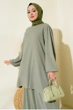 Ensemble tunique verte pour femme, pantalon et bas 6663