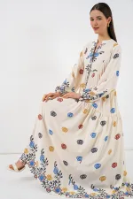 Kadın Desenli Uzun Tesettür Elbise 2585 - Lacivert 8