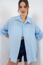 Kadın Uzun Oversize Gömlek 20320 - Mavi
