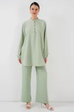 6678 Linen Tunic and Trousers Two-Piece Set - Light Green 6678 Linen Tunic and Trousers Two-Piece Set - Light Green
