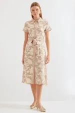 2455 Patterned Shirt Dress - Beige