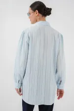 Çizgili Uzun Gömlek Tunik 5947 - Mavi