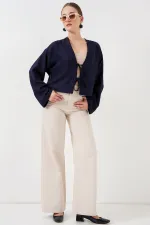 Önü Bağlamalı Keten Kimono 960 - Lacivert