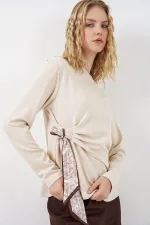 Kadın Fular Detaylu Uzun Kol Bluz 40000 - Krem