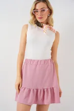 Kadın Ayrobin Mini Etek 8054 - Pudra