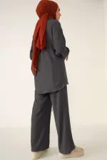 Ensemble deux pièces hijab tricoté T5858 - Anthracite