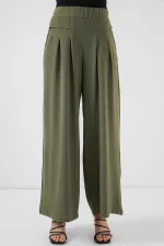 Kadın Geniş Paça Pileli Pantolon 6718 - Haki