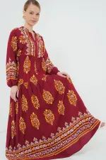Robe hijab à motifs authentiques 2423 - Bordeaux E.