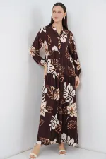Robe longue hijab à motifs pour femme 2585 - Marron foncé