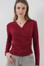 939 Wrap Neck Sandy Blouse - Claret Red