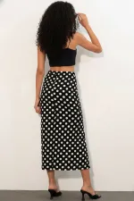 Women's Polka Dot Skirt with Slit 8082 - Black