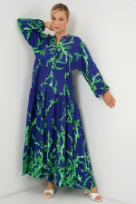 Robe hijab à motifs authentiques 2423 - Violet-vert