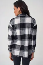 3854 Plaid Pattern Double Pocket Shirt - Black
