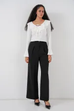 Kadın Uzun Kol Crop Bluz 979 - Beyaz