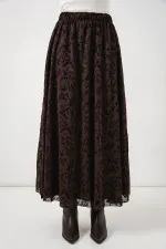 Kadın Desenli Astarlı Etek 8075 - Kahverengi